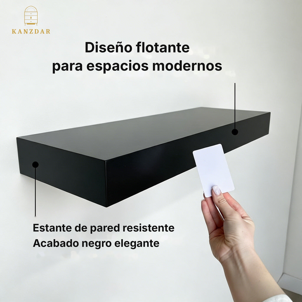 Estante flotante negro cerrado que se abre con tarjeta